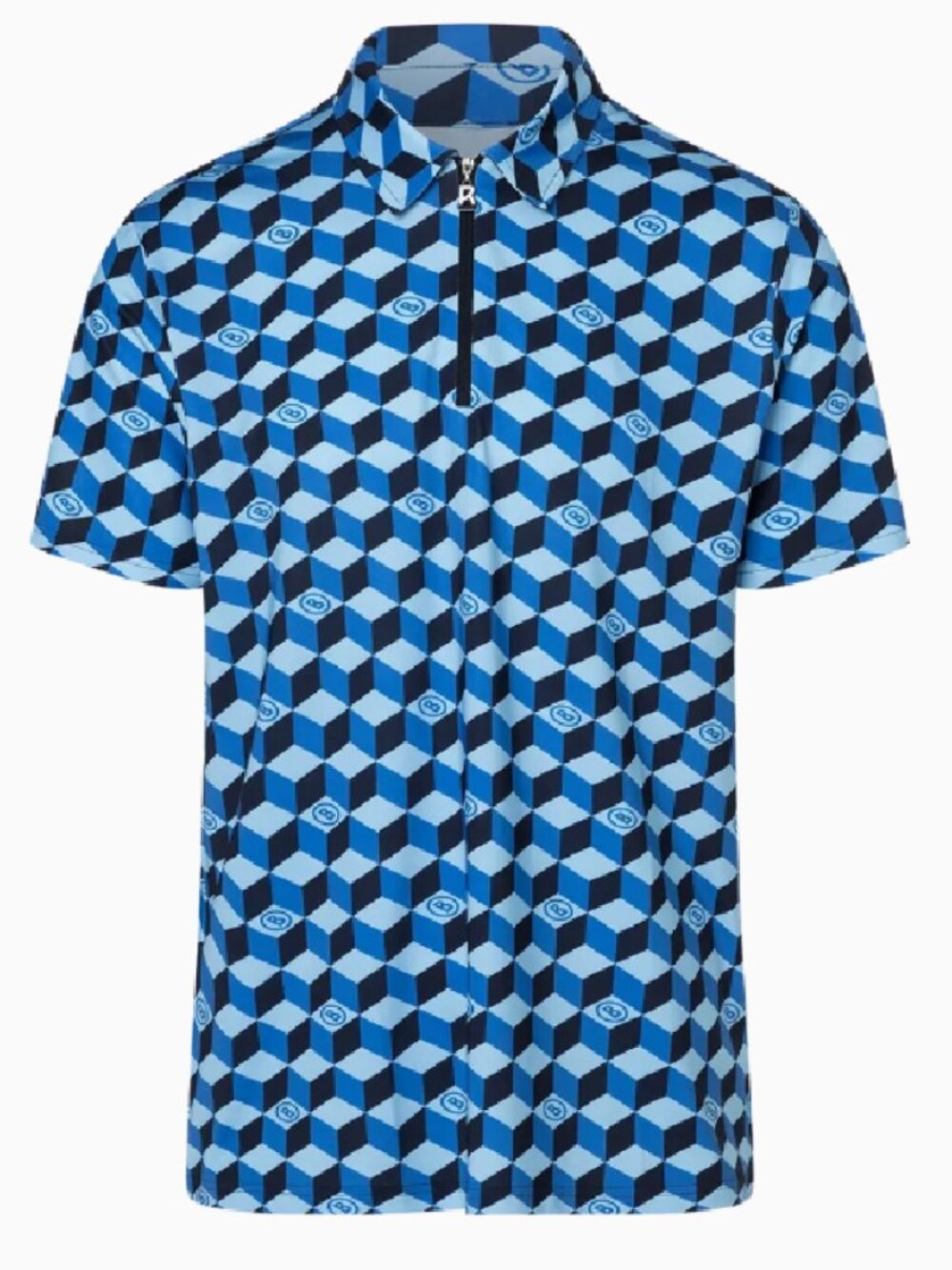 $220! NWT Men's Bogner Tamiro Functional Golf Polo Shirt - Blue Multi - Medium